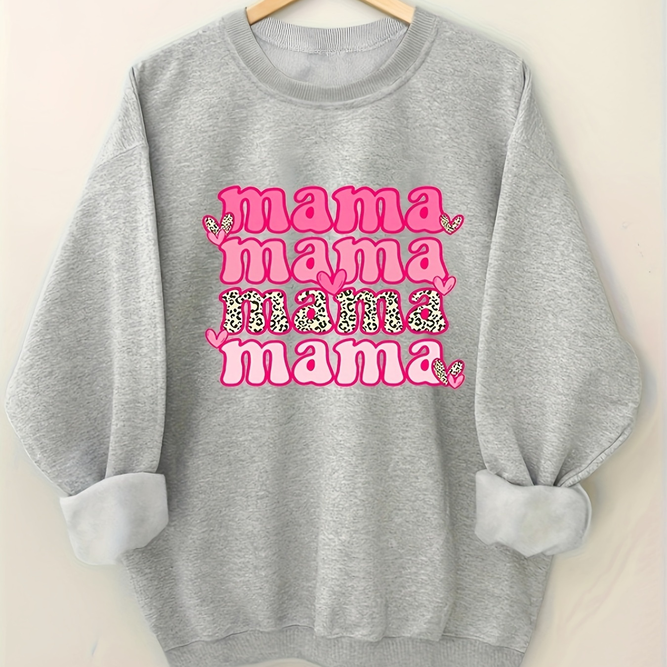 

Mama Letter Print Sweatshirt, Crew Neck Casual Sweatshirt For Spring & Fall, Women's Clothing