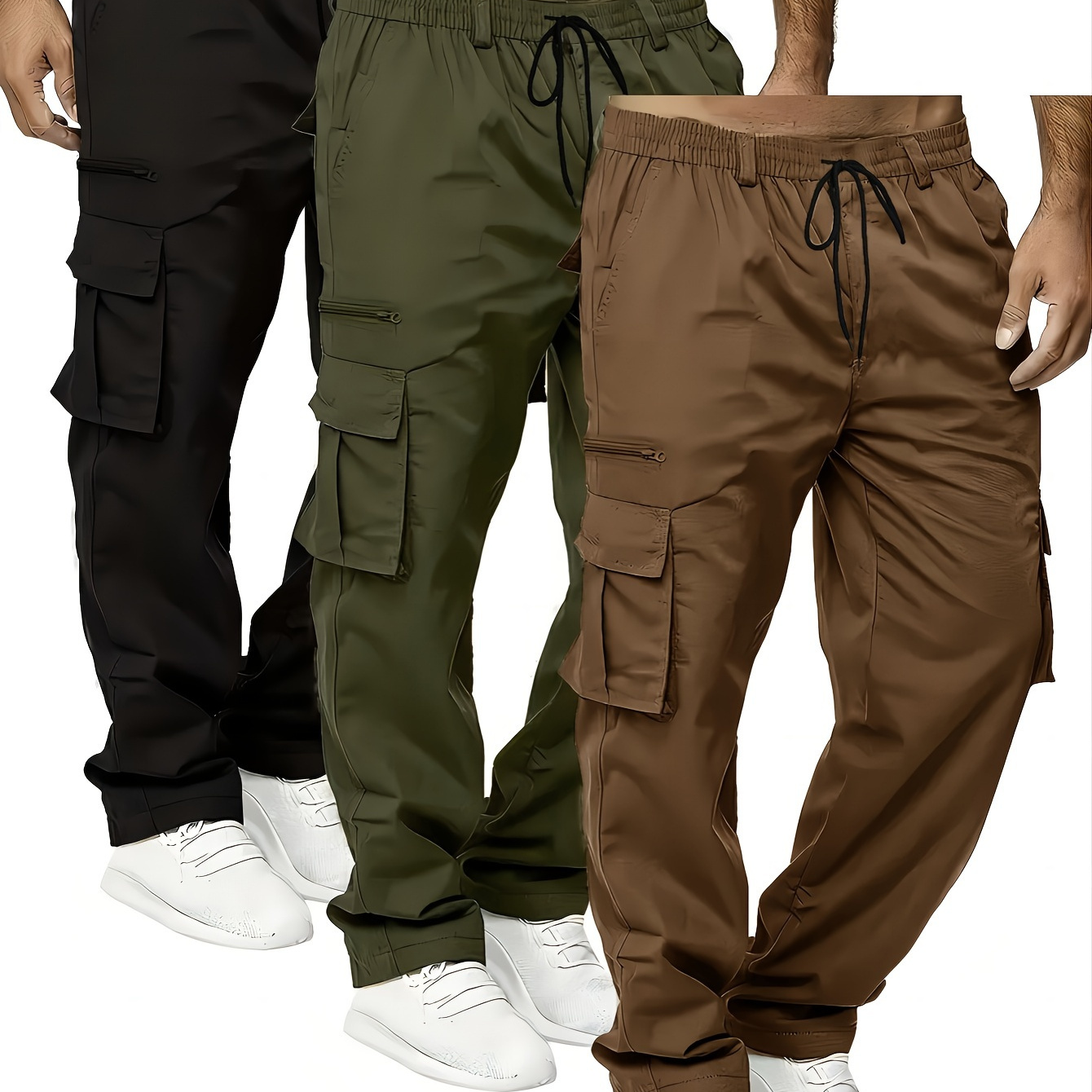 

Large Size Men's Workwear Long Pants -piece Set, Plus Size