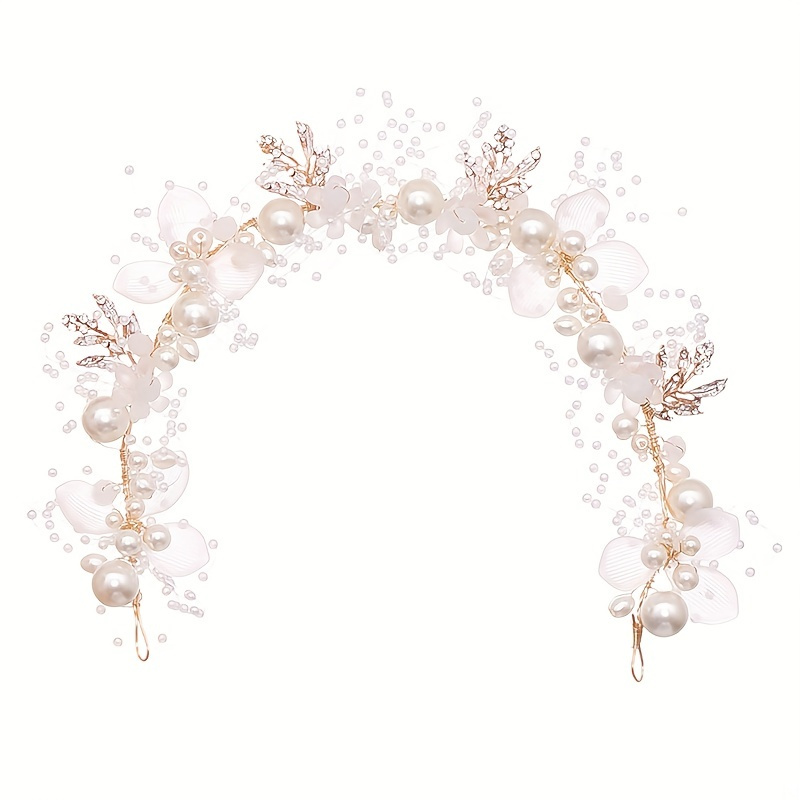 

Bridal Faux Pearl Headband Elegant Head Piece Golden Leaf Shape Hair Band Wedding Hair Accessories