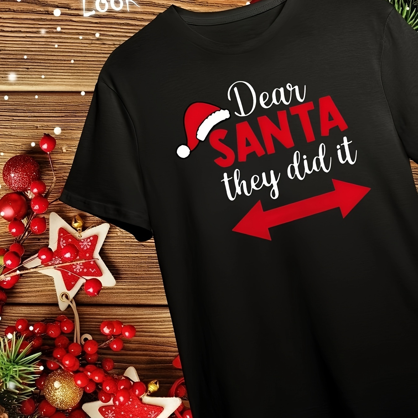 

Plus Size Christmas Santa Print T-shirt, Casual Crew Neck Short Sleeve Top, Women's Plus Size Clothing