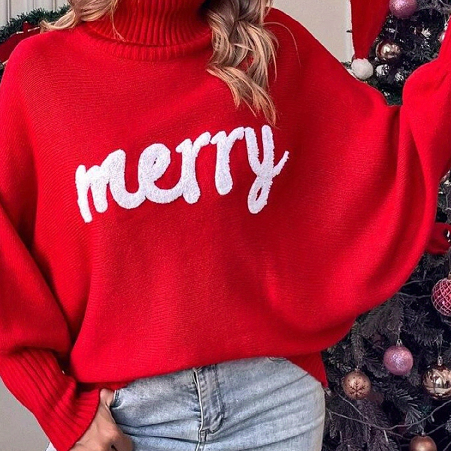 

Women's Christmas Sweaters Long Sleeve Turtleneck Embroidery