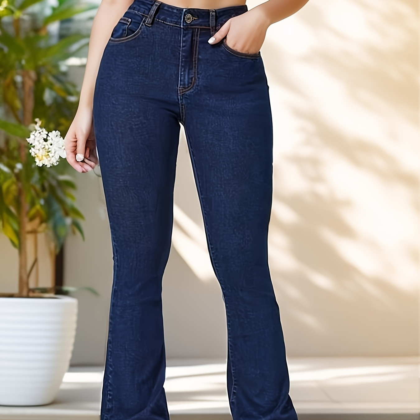 

Slant Pockets Casual Bootcut Jeans, High Stretch Versatie Denim Pants, Women's Denim Jeans & Clothing