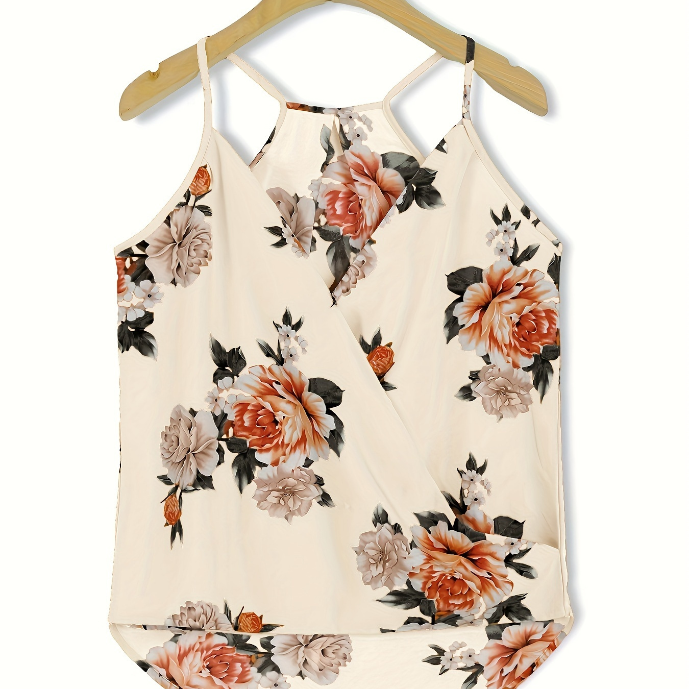 

Floral Print Dipped Hem Cami Top, Casual Spaghetti Sleeveless Summer Cami Top, Women's Clothing