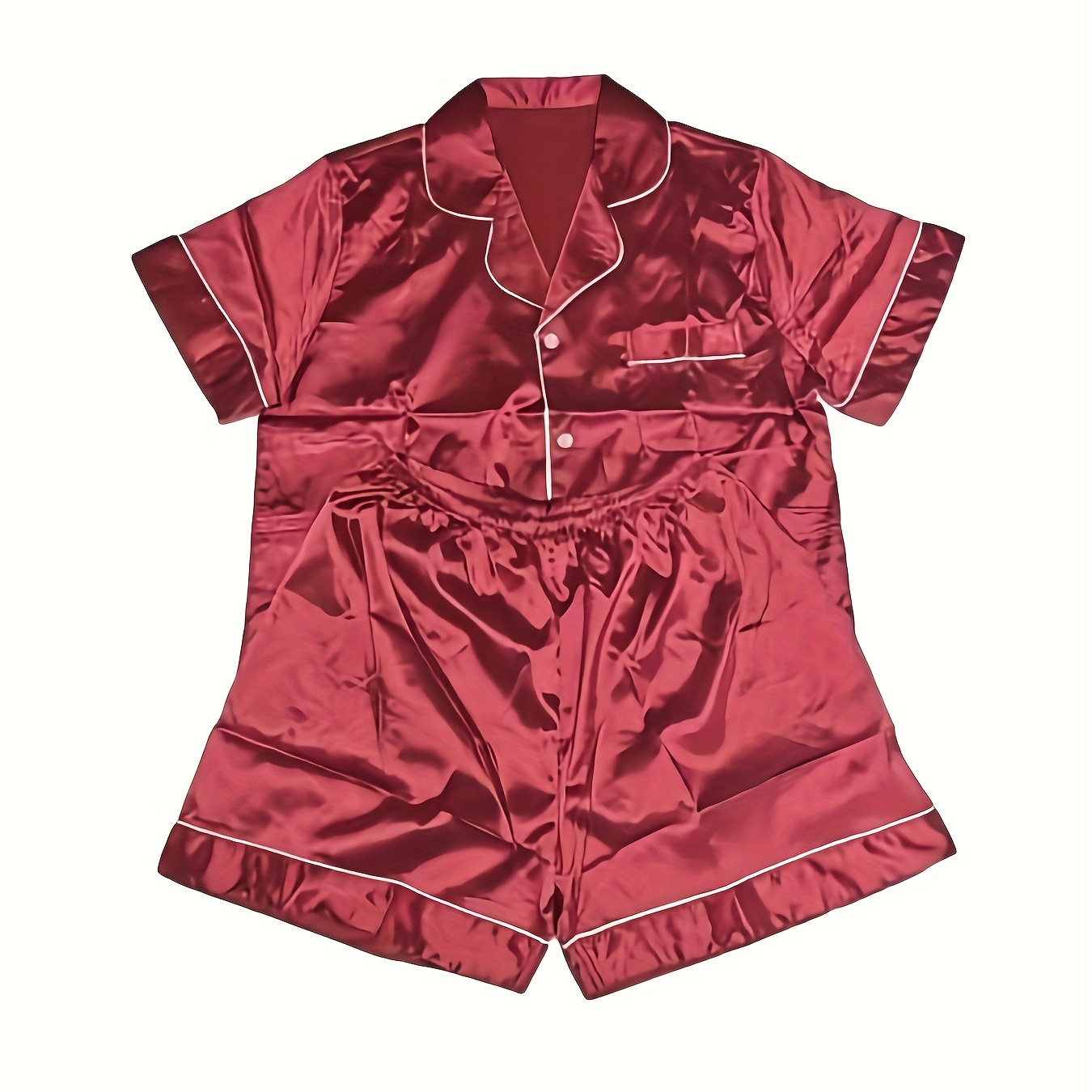 

Solid Color Sexy Pajamas Set, Short Sleeve Button Top And Shorts, Women's Sleepwear And Loungewear