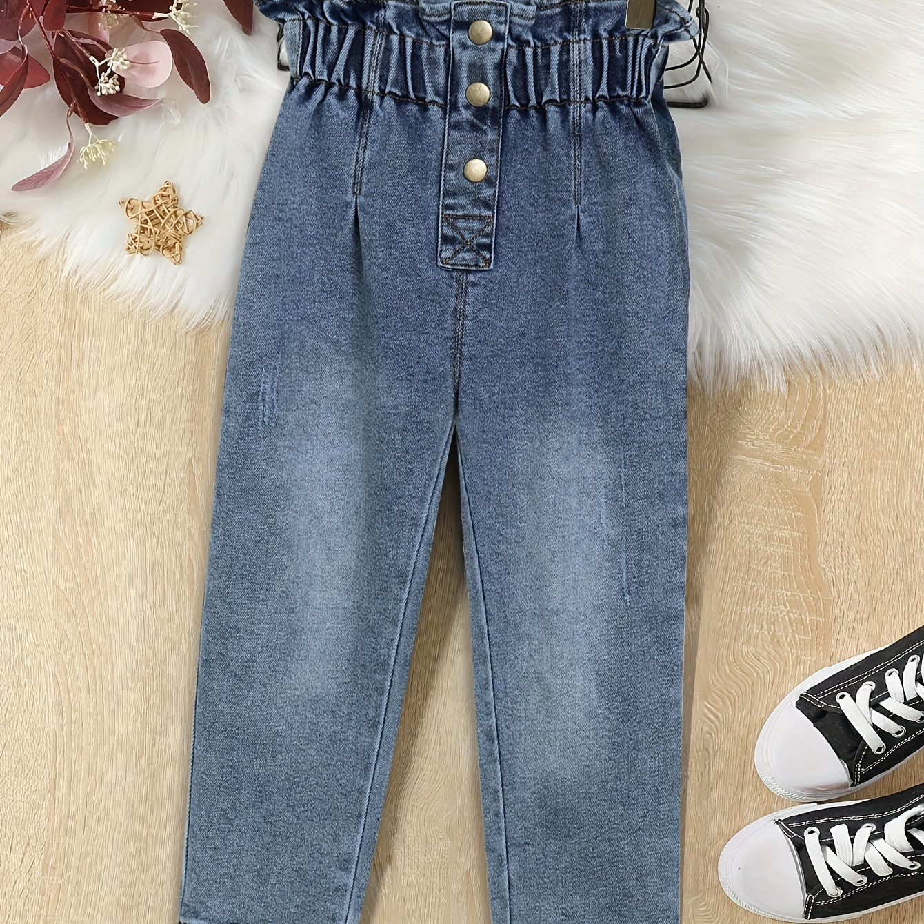 

High Waisted Jeans For Girls, Casual Cotton Denim Tapered Trousers For Everyday