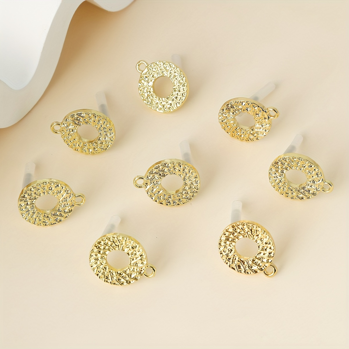 

8pcs Cute Exquisite Surface Embossed Circle Stud Earrings Diy Basic Connection Upscale Elegant Jewelry Accessories