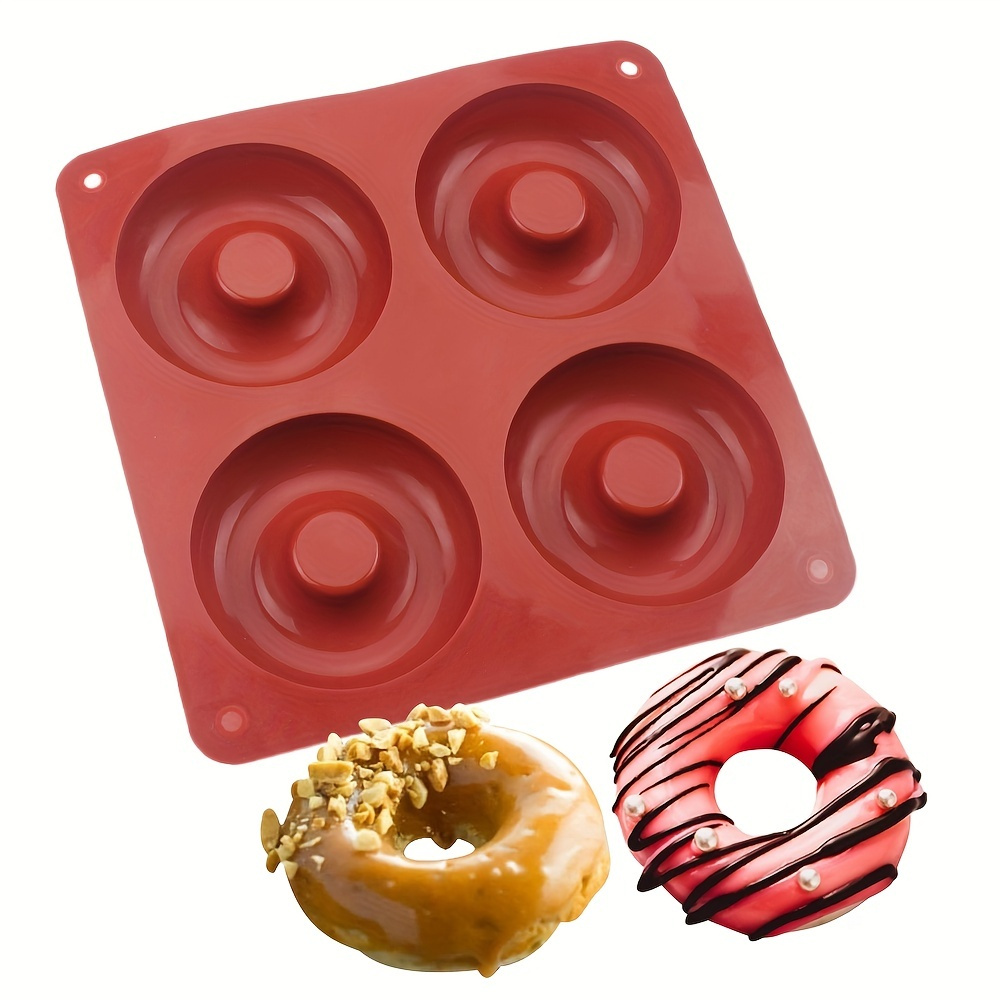 

1pc 4 Even Donut Silicone Mold High Temperature Resistant Big Donut Cake Baking Tool Pudding Jelly Chocolate Mold Diy Handmade Soap Candle Drop Glue Mold