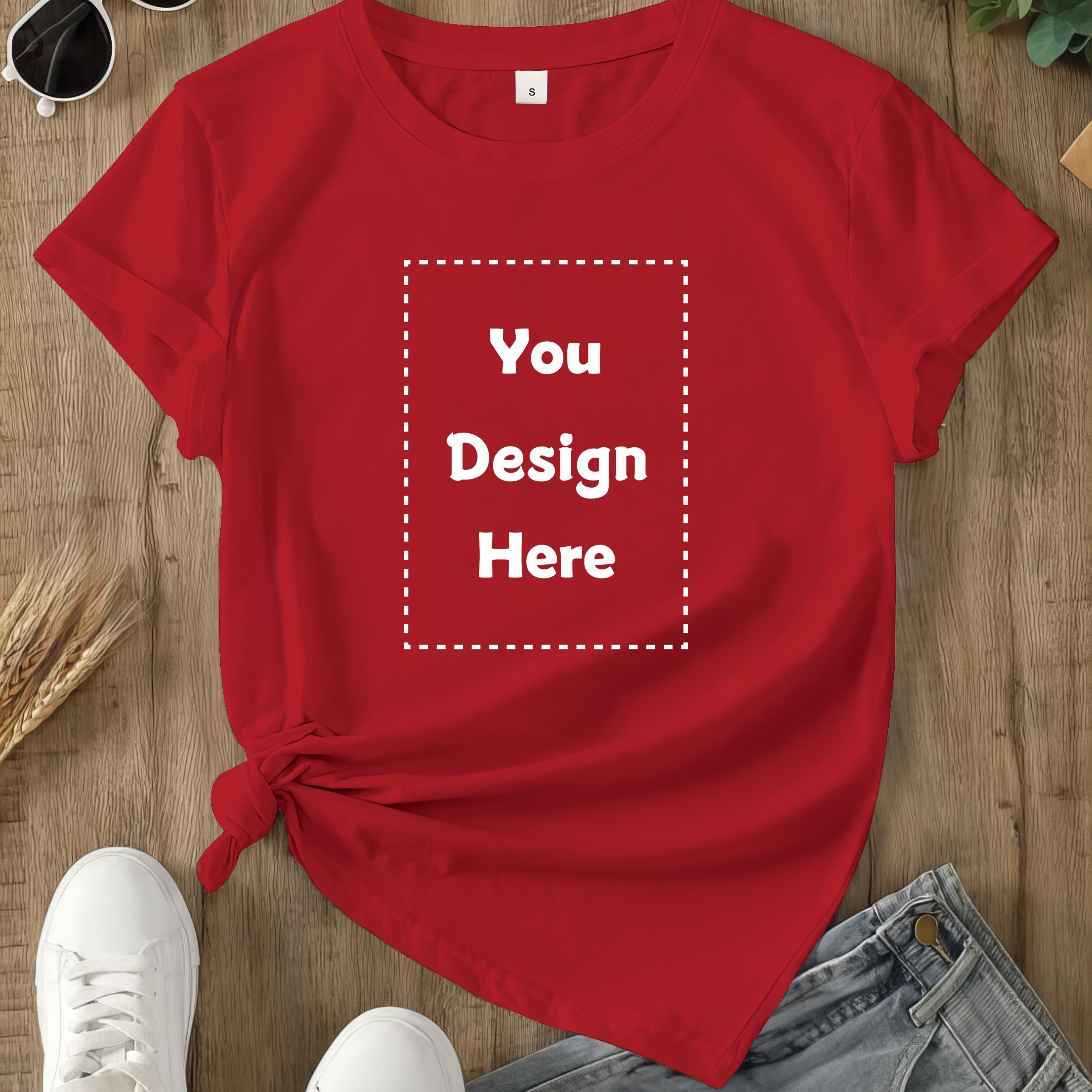 

Customized Photo & Text Print T-shirt, Casual Short Sleeve Crew Neck Top For Spring & Summer, Women's Clothing