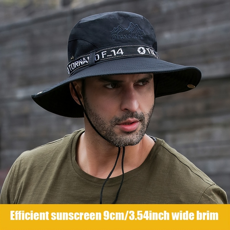 Mens Classic Embroidered Wide Brim Bucket Hat Sun Screen - Temu Canada