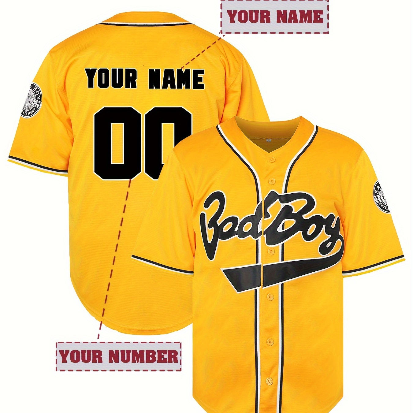 

Customizable Men's Baseball Jersey With Personalized Name And Number, Polyester, V-neck, Embroidered, Loose Fit, Sports Top For All Seasons, Casual And