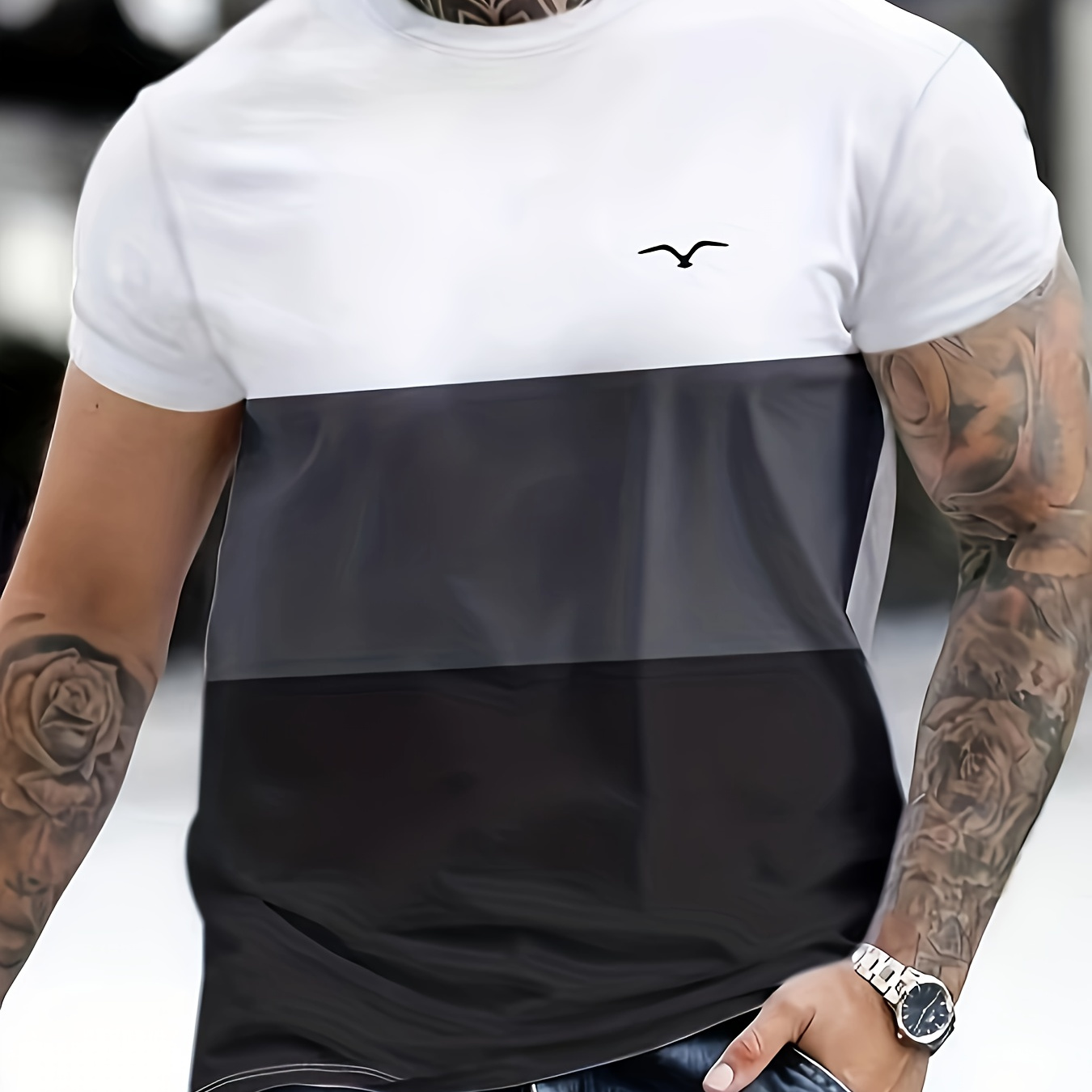 

Plus Size Men's Color Block Short Sleeve T-shirt, Casual Fashionable Versatile Breathable Tees