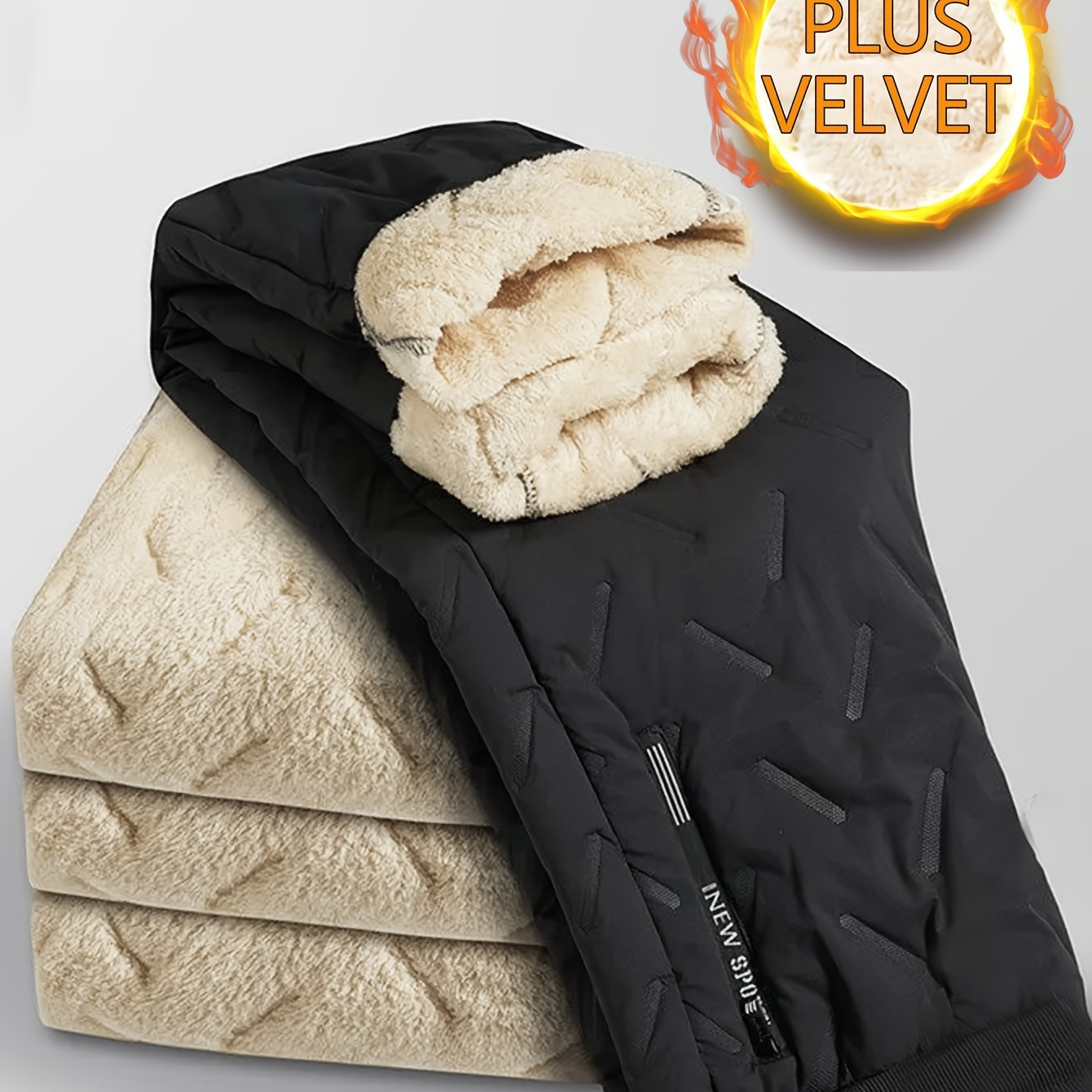 

Warm Fleece Thick Joggers, Men's Casual Waist Drawstring Zipper Pockets Sweatpants For Fall Winter Outdoor Activities