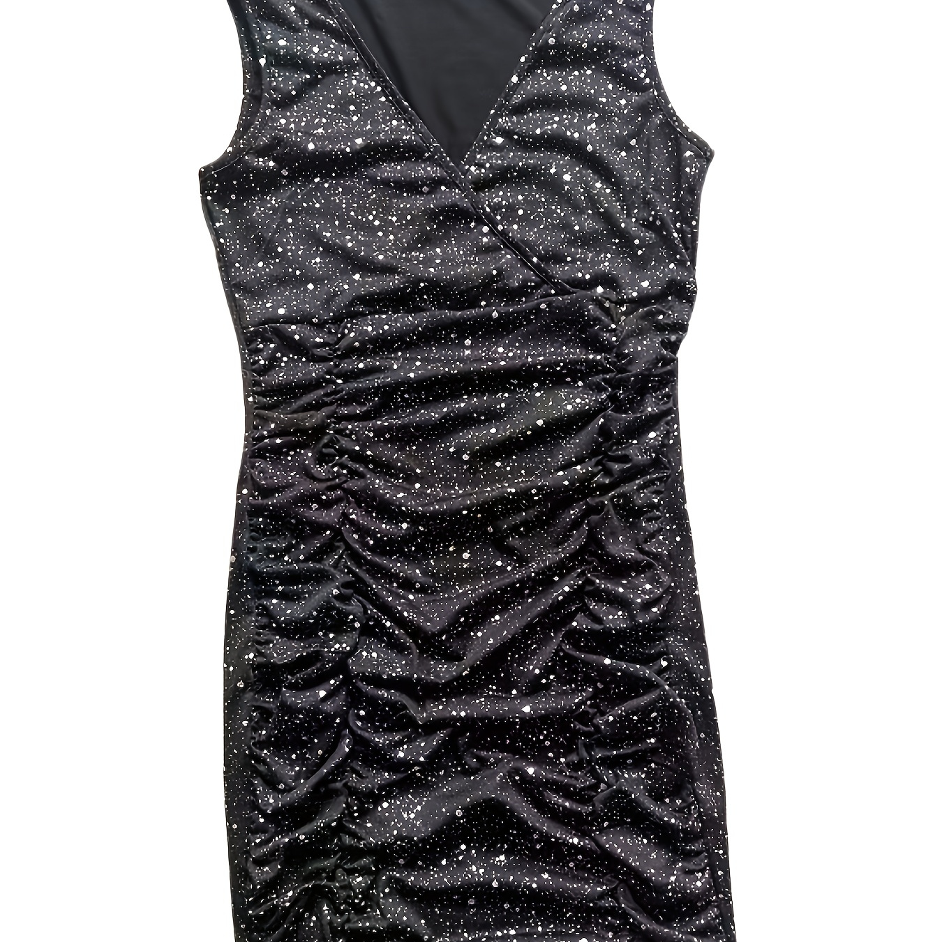 

Robe crayon manches à col en V pour femme, 95 % polyester 5 % élasthanne, tissu tricoté, couleur unie avec détails à paillettes contrastés, tenue de soirée toutes