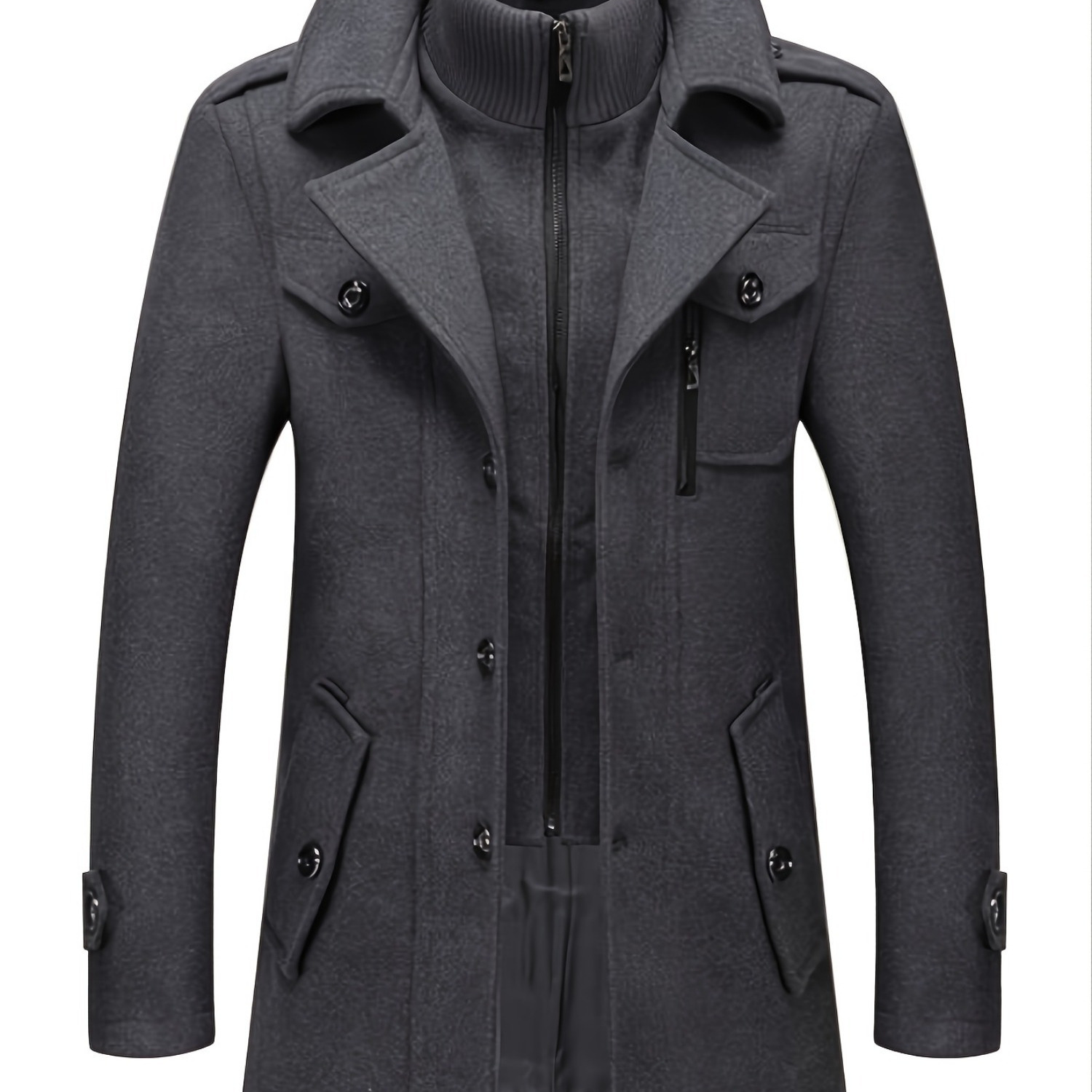 

Men's Business Woolen Coat Fashion Double Collar Mid-length Woolen Jacket For Autumn/ Winter