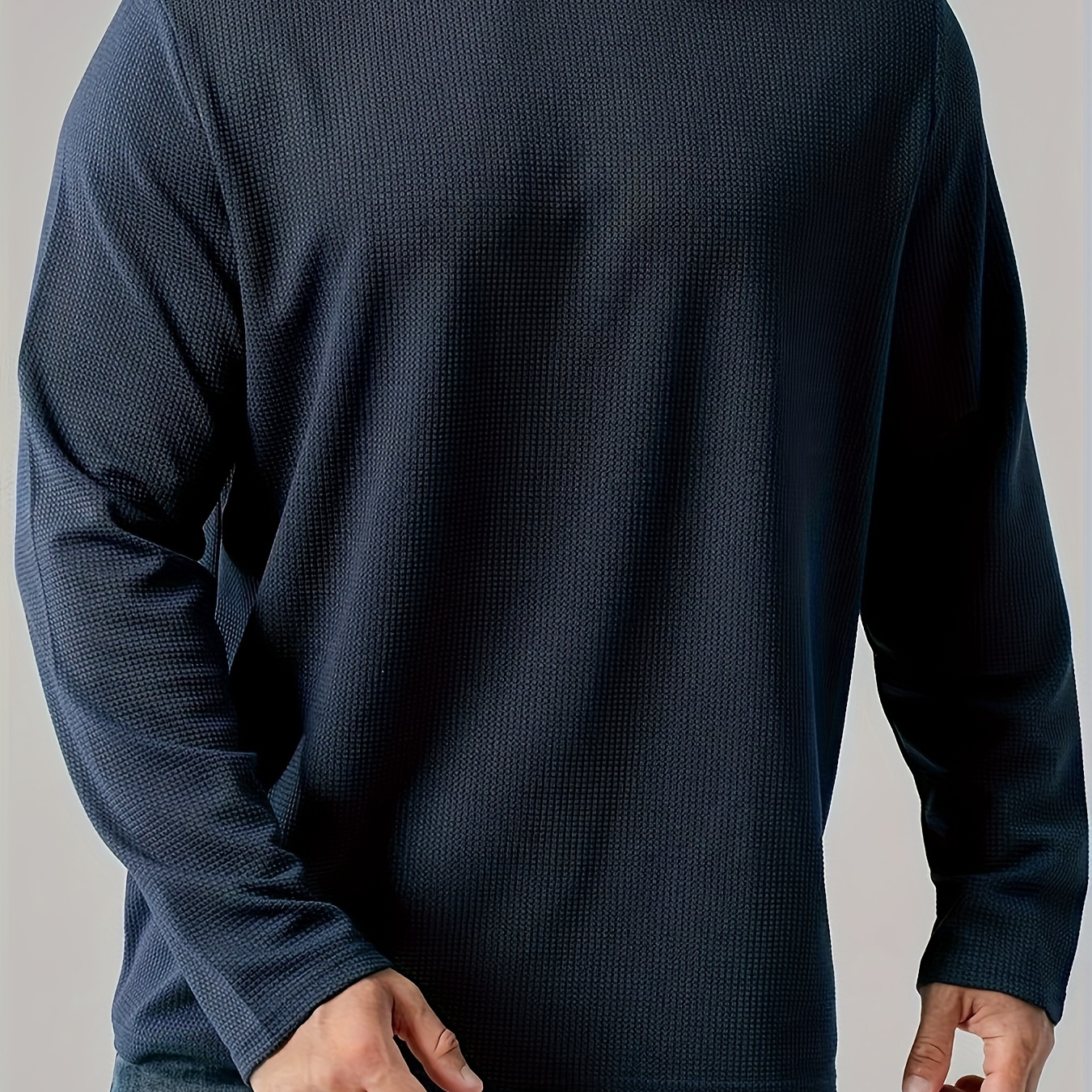 

Plus Size Men's Sleek Solid Color Long Sleeve Crew Neck Warm Top - Casual Polyester Knit, Machine Washable For Fall & Winter , Plus Size