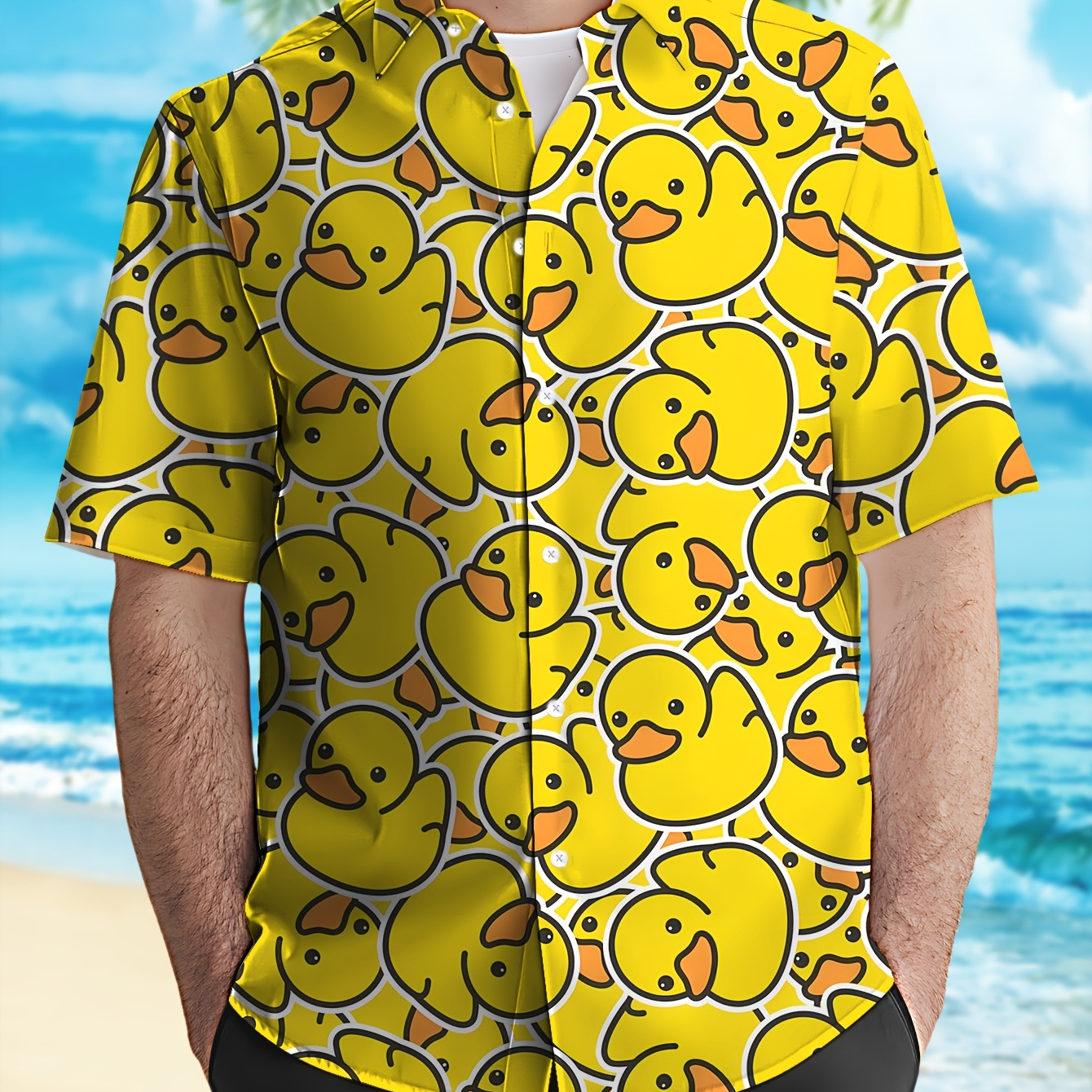Men's Yellow Duck Print Casual Shirt