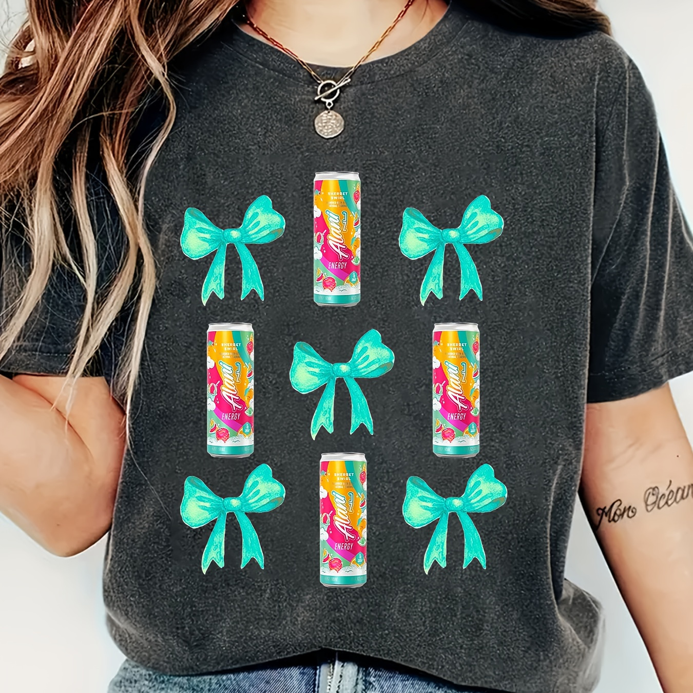 Alani Nu Energy Drink Tee | Cute Bow Aesthetic Shirt | Sherbet Swirl Graphic Tee | Trendy Y2K Summer Top | Girly Fun Shirt