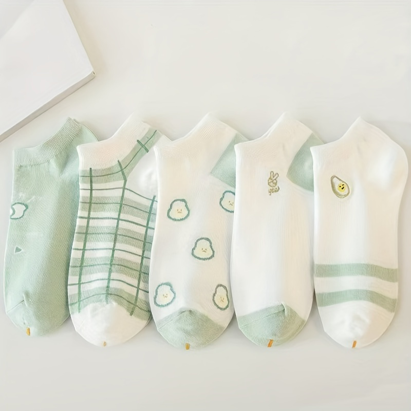 

5 Pairs Cartoon Print Socks, Cute All-match Low Cut Ankle Socks, Women's Stockings & Hosiery