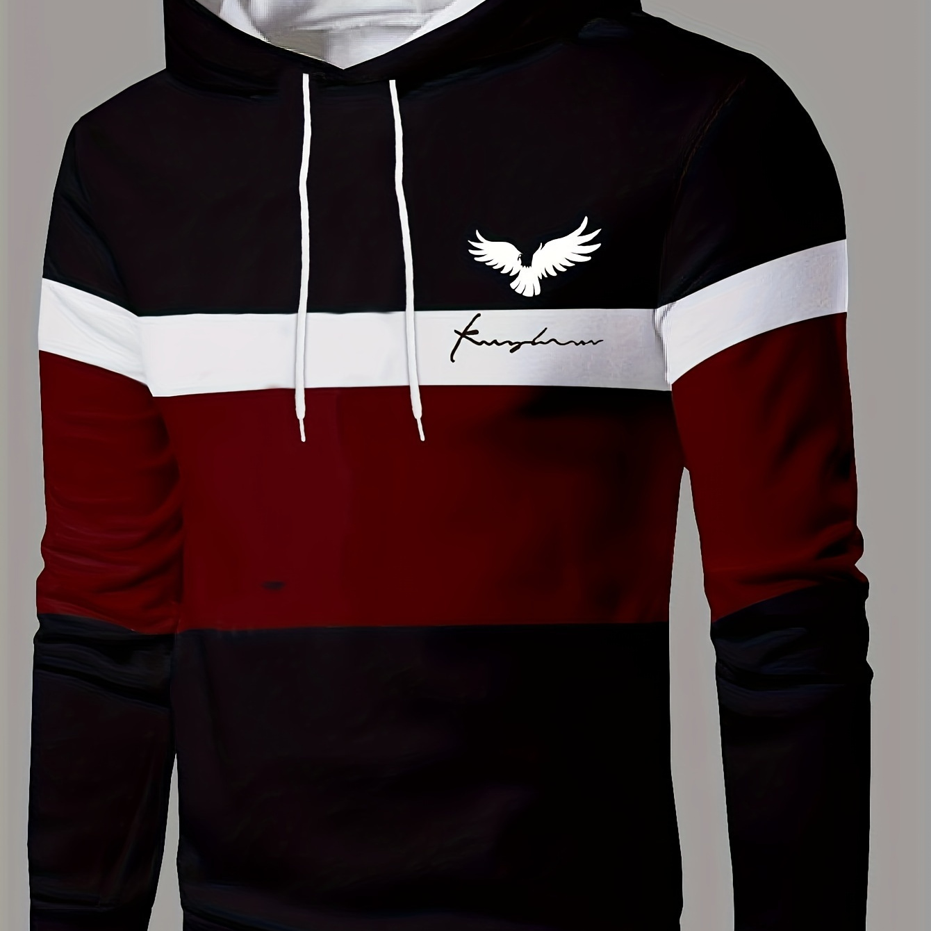 

Men' Hoodie With Eagle Print - Casual Pullover Sweatshirt, Machine Washable, Polyester , Fall, For Autumn, Spring