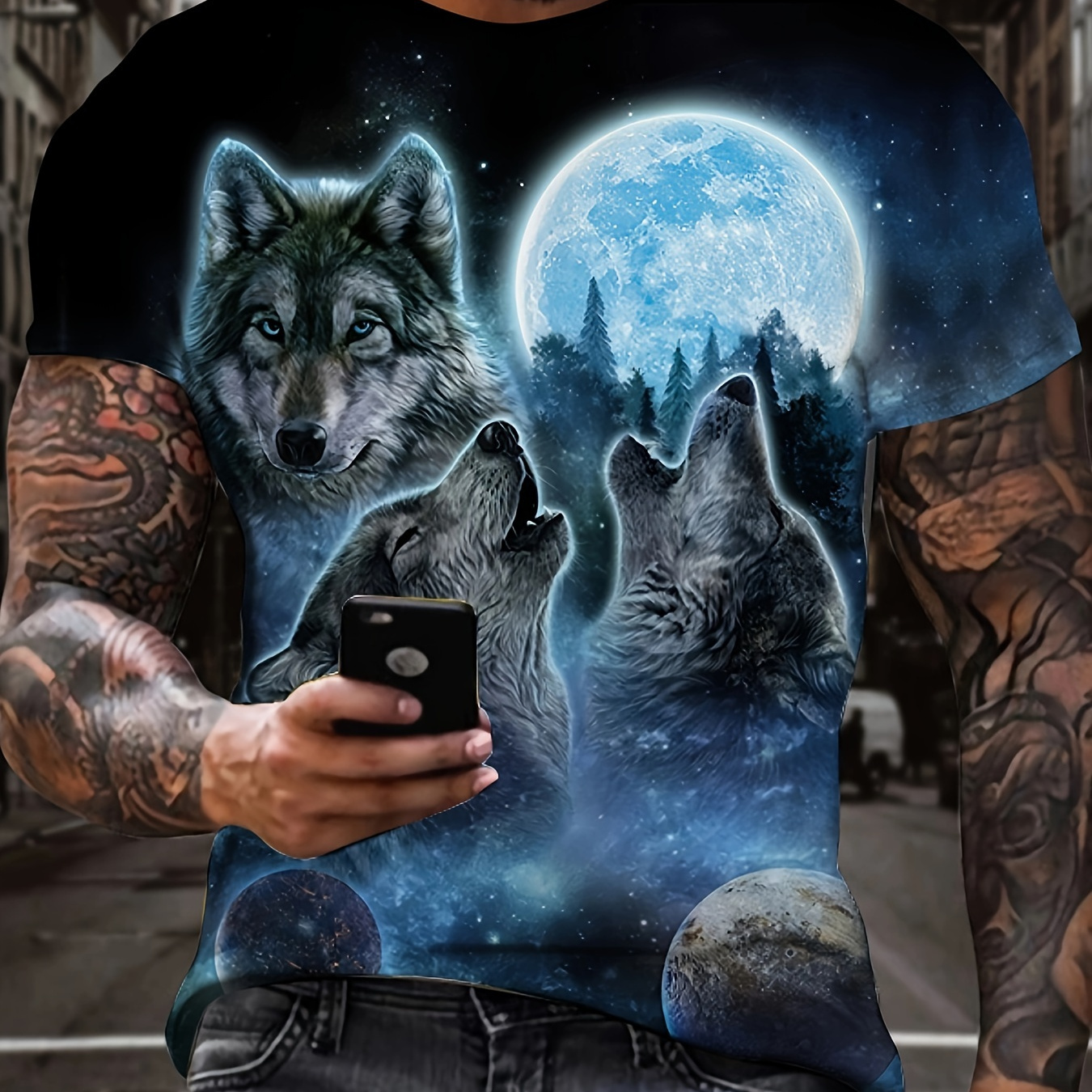 Men's Wolf Pattern High Stretch Breathable Soft Quick Drying - Temu