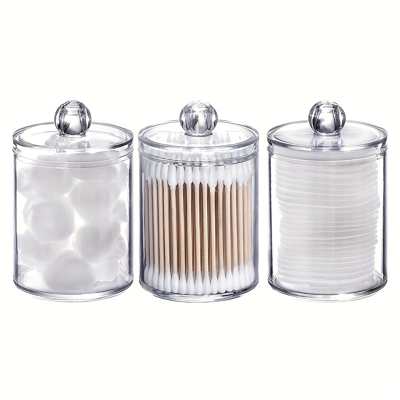 

3 Packs Plastic Cotton Swab Ball Pad Holder, 10 Oz Bathroom Organizer, Apothecary Jar Clear Container Dispenser