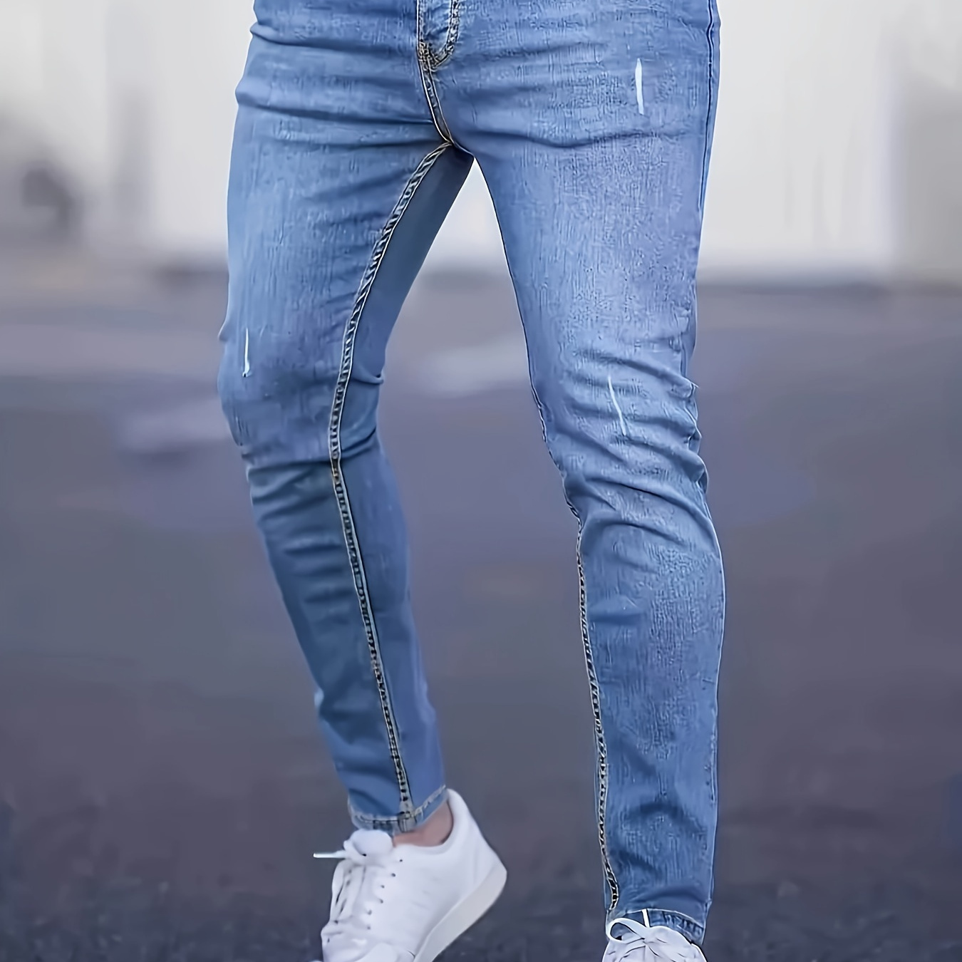 

Men's Fashion Solid Slim Fit Jeans, Casual Style Slightly Stretch Denim, Trendy Versatile Pants For Men