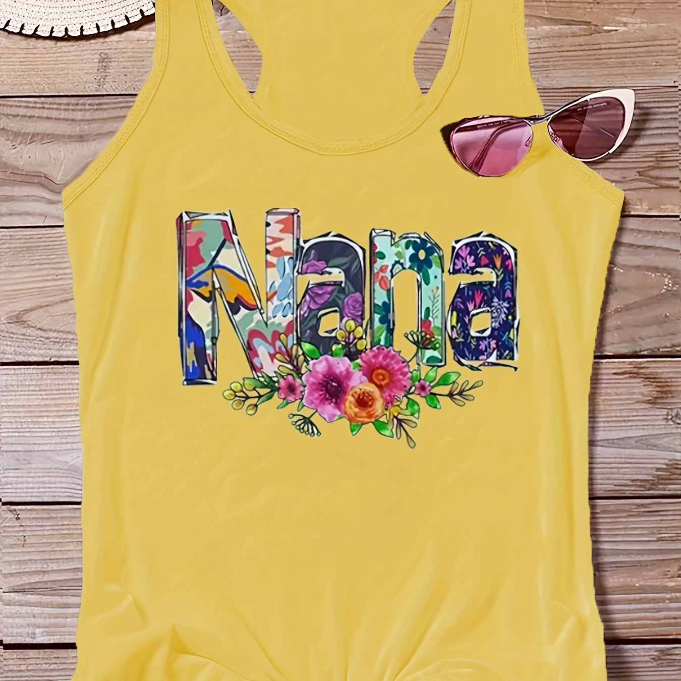 

Plus Size Nana Letter Print Tank Top, Casual Crew Neck Sleeveless Tank Top For Summer, Women's Plus Size clothing