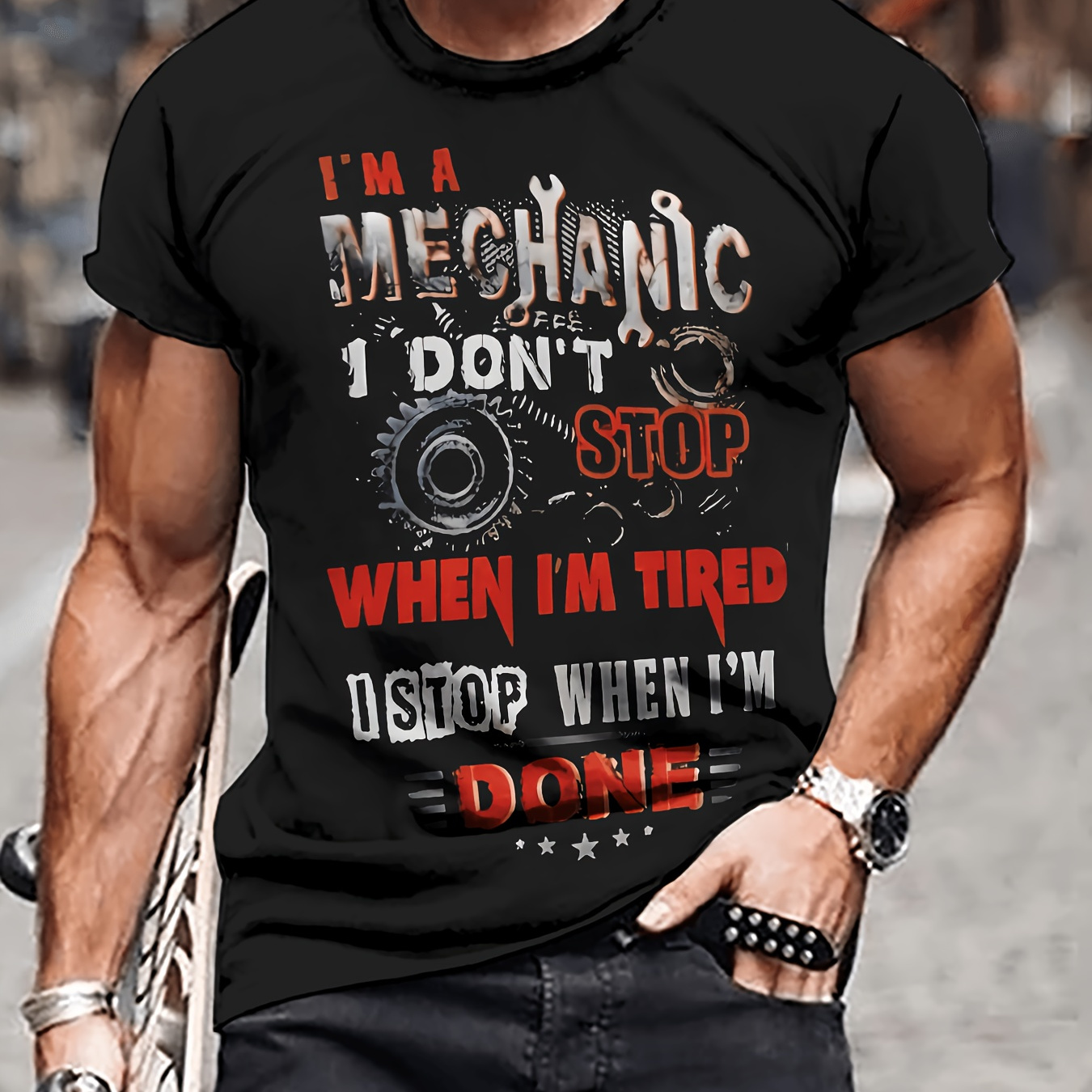 

Men's Casual Fashion T-shirt - Breathable Polyester, Round Neck, Machine Washable - Summer Essential With Unique Mechanic