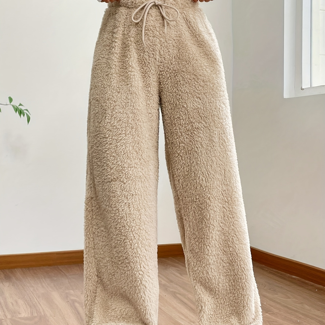 

Pantalon de unie duveteux à de serrage taille, pantalon décontracté en l'hiver et , vêtements femmes