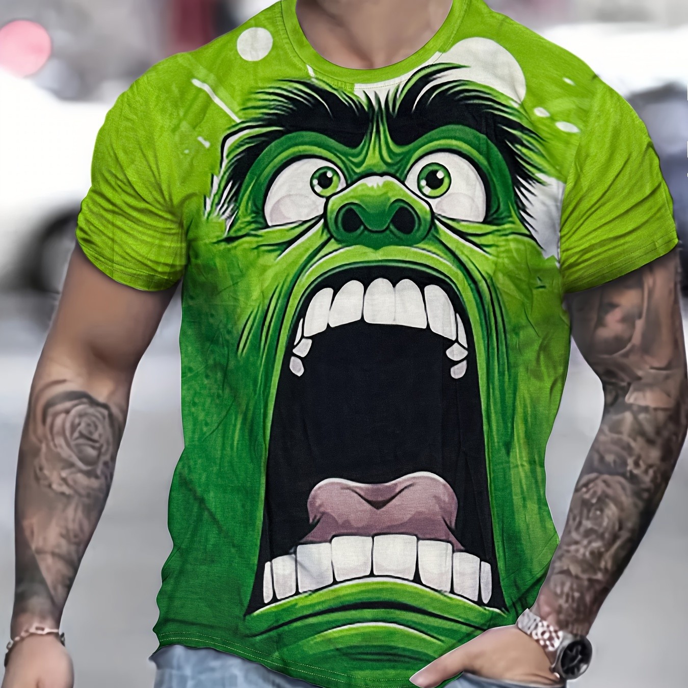 

Men's Monster Print T-shirt, Casual Short Sleeve Crew Neck Tee, Men's Clothing For Outdoor