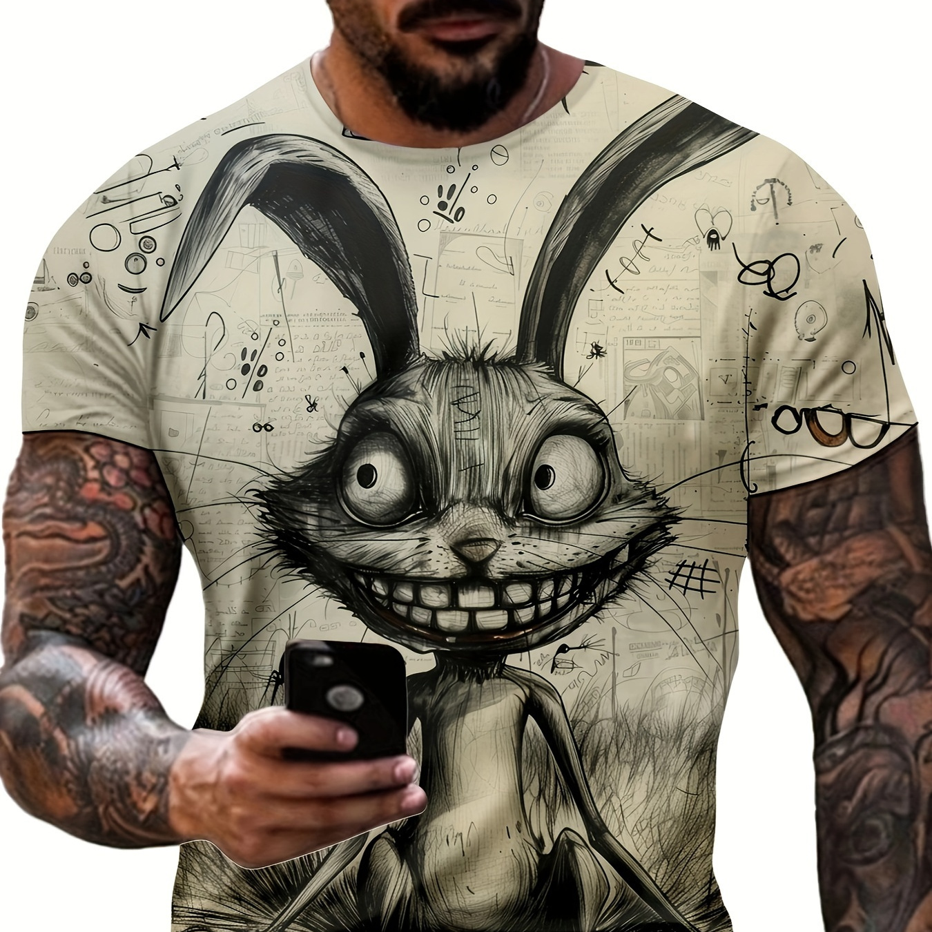 

Men's Cute Rabbit Graphic Print T-shirt, Casual Short Sleeve Crew Neck Tee, Men's Clothing For Summer Outdoor