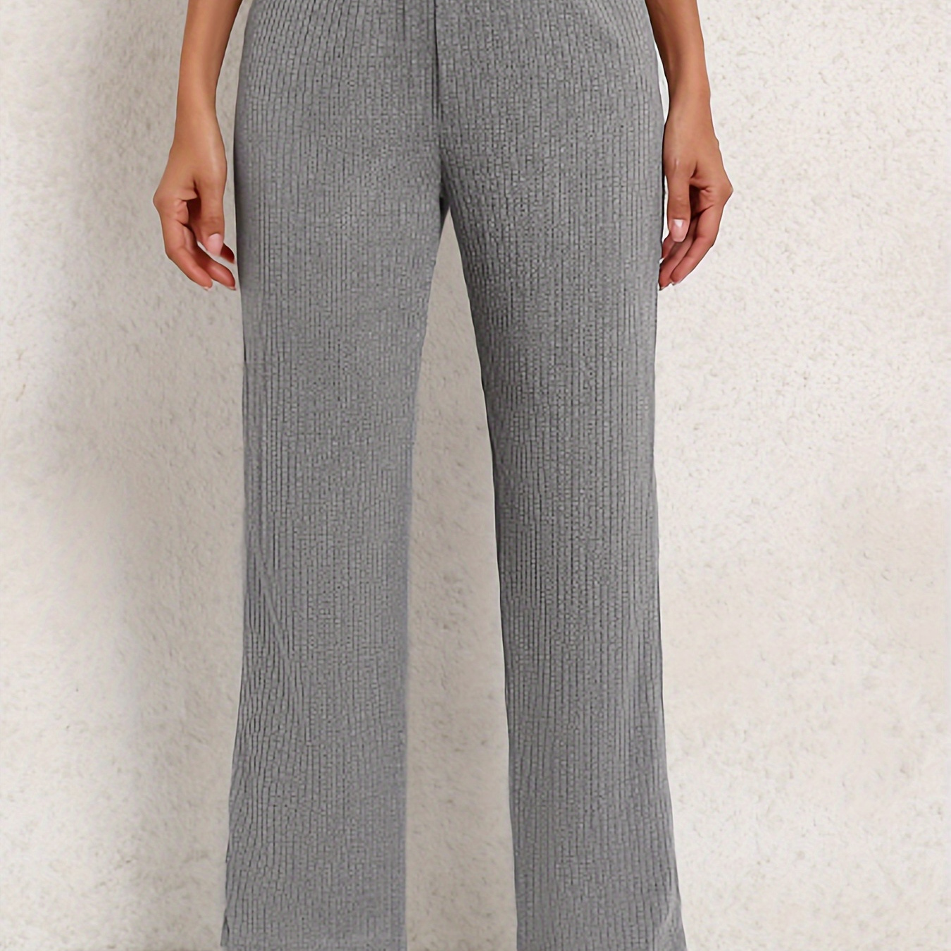 Solid Elastic Waist Fuzzy Pants Casual Comfy Straight Leg - Temu