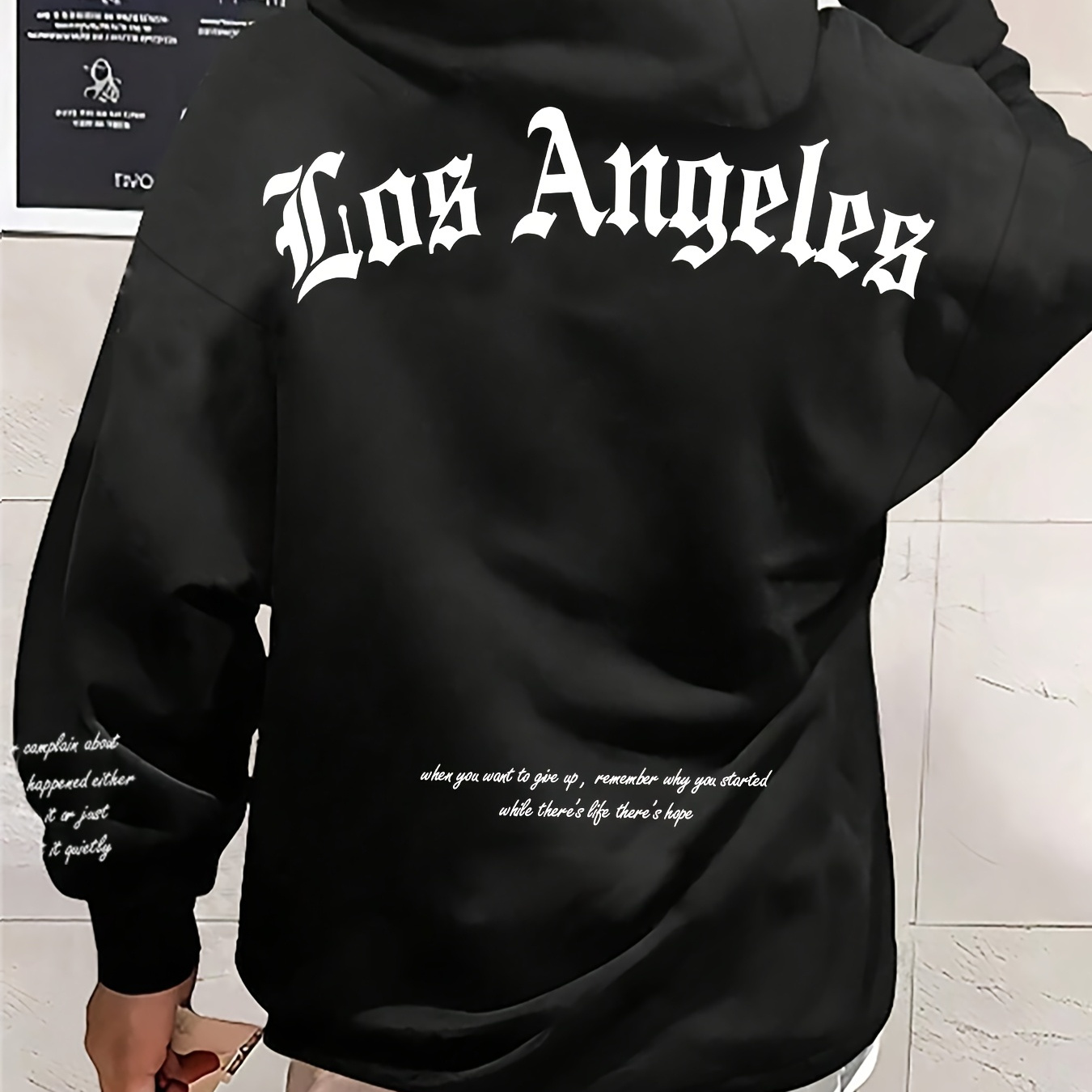 

1pc Unisex Los Angeles Letter Print Hoodie, Casual Polyester Crew Neck Long Sleeve Pullover With Stretch, Knit Fabric Animal Pattern, Regular Fit Spring Autumn Sweatshirt