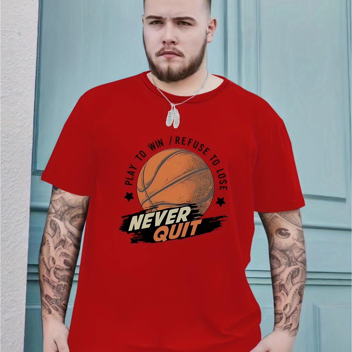 

Plus Size Men's Casual T-shirts, Basketball Print Graphic Round Neck Comfy Tees Top Spring Summer Clothes, Men's Clothing