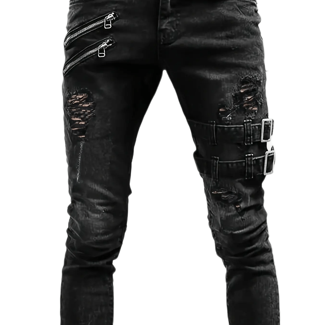 

Men's Casual Skinny Biker Jeans, Chic Street Style Medium Stretch Denim Pants