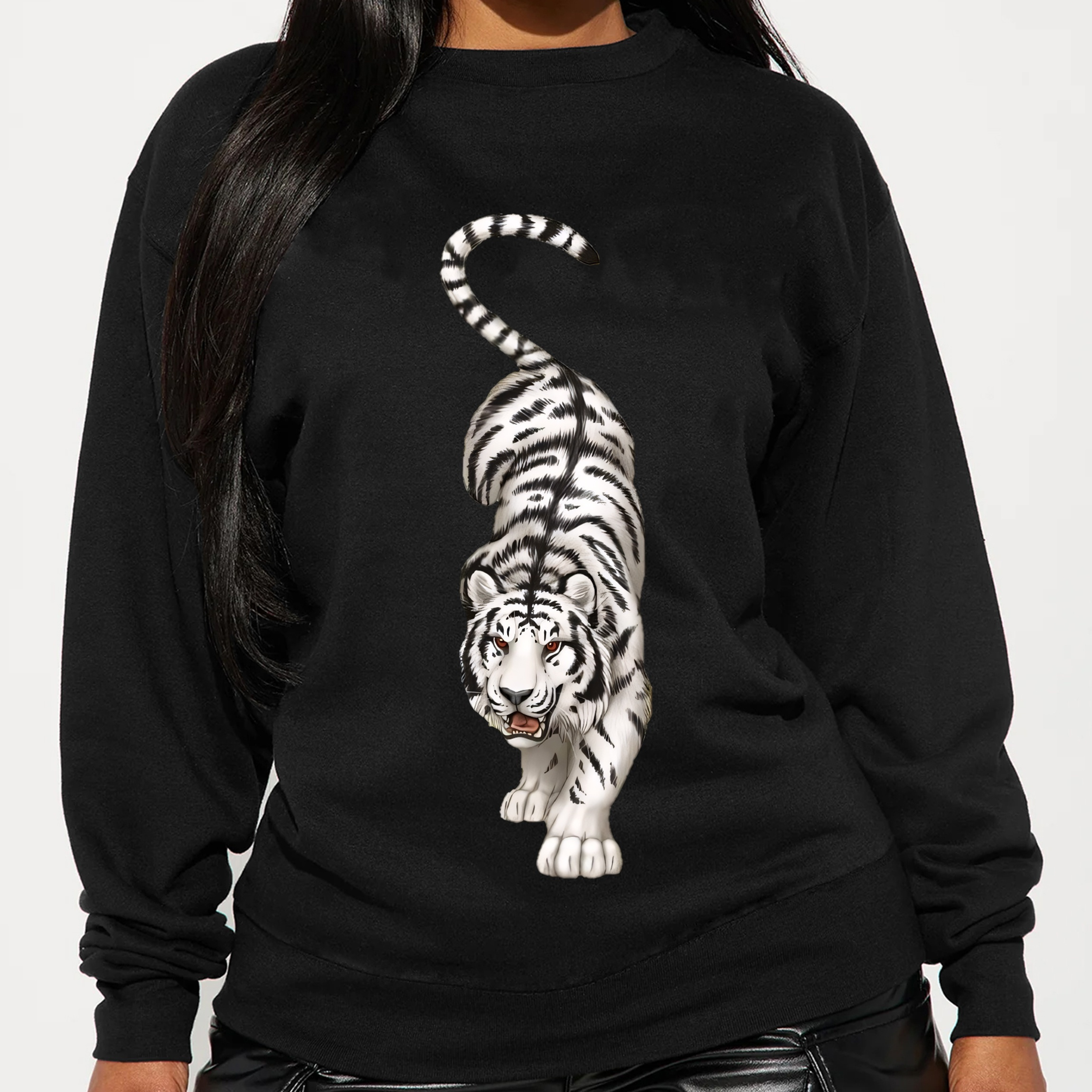 

Tiger Print Pullover Sweatshirt, Casual Long Sleeve Crew Neck Sweatshirt For Spring & Fall, Women's Clothing