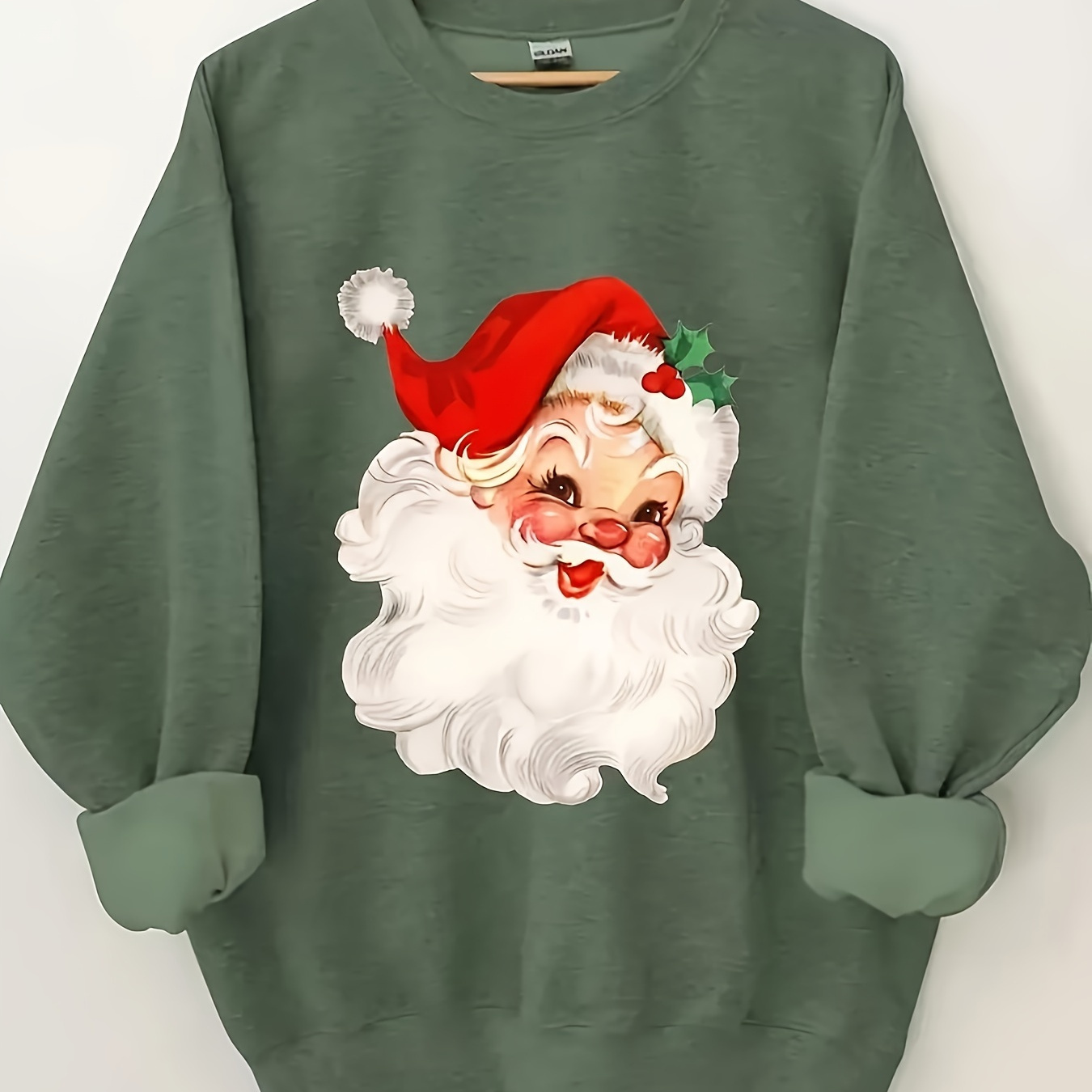 

Plus Size Santa Clause Graphic Print Sweatshirt, Crew Neck Casual Sweatshirt For Fall & Spring, Women's Plus Size Clothing For Christmas