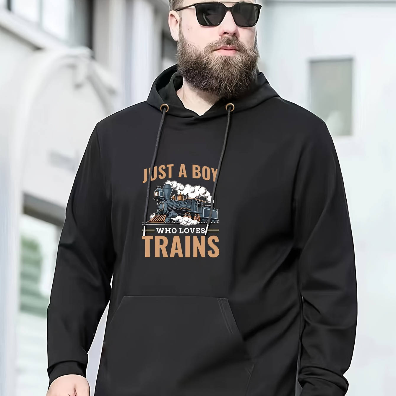 

Plus Size Men's "who Loves Trains" Print Hoodies Oversized Fashion Casual Hooded Sweatshirt Fall Winter, Men's Clothing