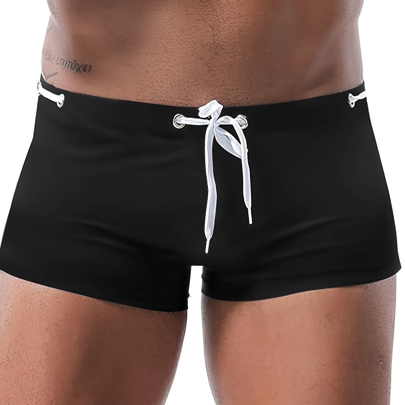 

Oudasi Men's Sleek Trunks With White Drawstring - Low-rise, Stretchy Nylon-spandex , Waterproof, Quick-dry Fabric For Beach & Pool, Fashionable Sporty Design