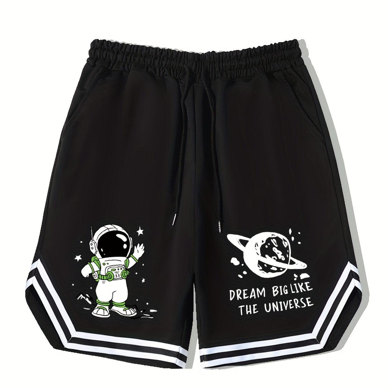 

dream Big Like The Universe", Men's Astronaut Graphic Basketball Shorts, Casual Slightly Stretch Breathable Drawstring Shorts, Men's Clothing For Summer Outdoor
