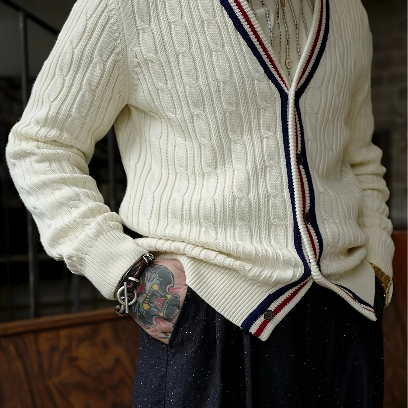 

Mens Sweatshirt, Cable Knit Sweater Casual Cardigan Sweater Autumn And Winter