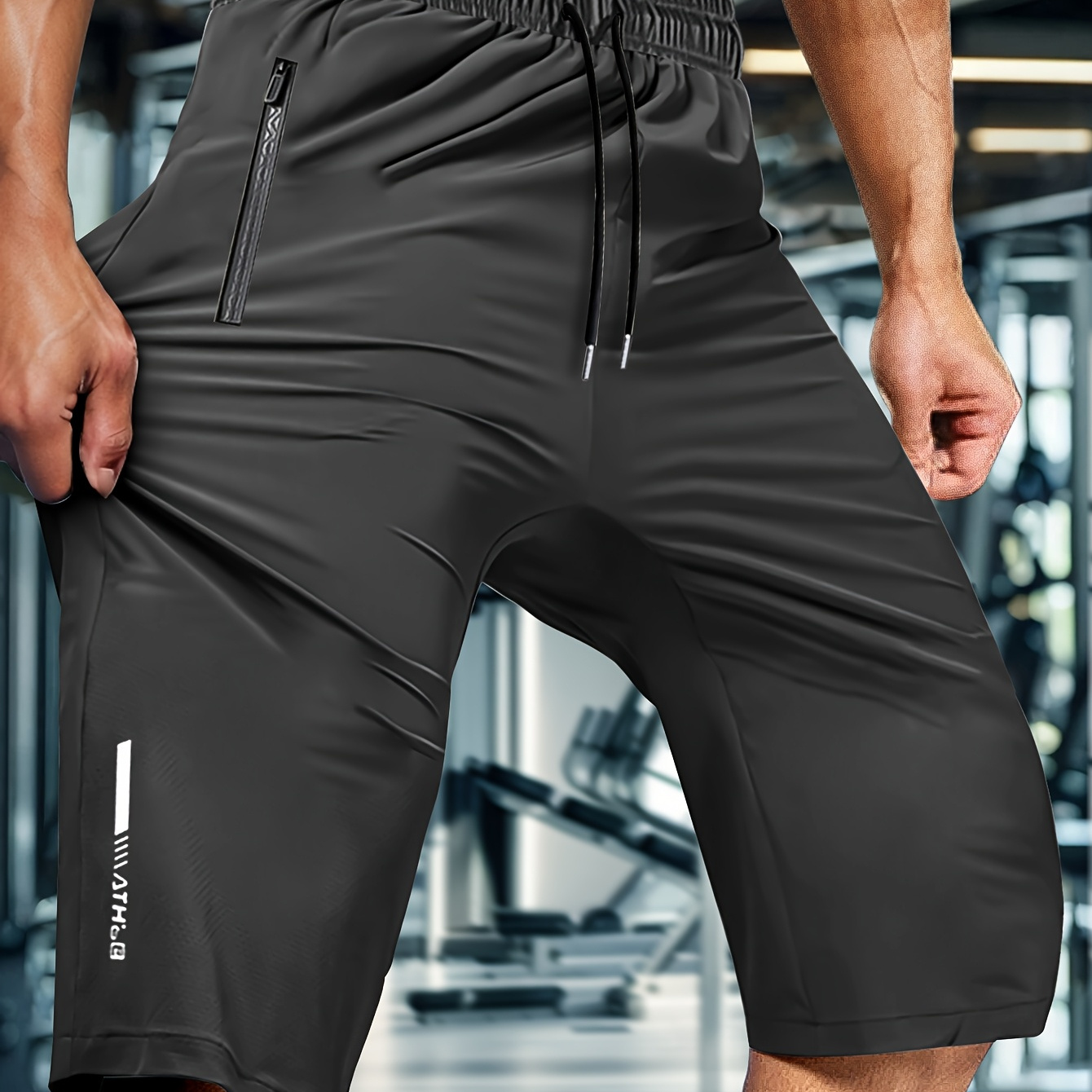 

Men's Summer Capri Pants Made From Fabric, Featuring A Stylish Drawstring Waistband And Zip Pockets, Suitable For Casual Sports, Outdoor Activities, And Wear.