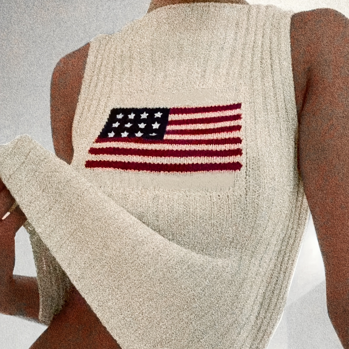 

Flag Pattern Crew Neck Tank Top, Leisure Slit Sleeveless Tank Top For Spring & Summer, Women's Clothing