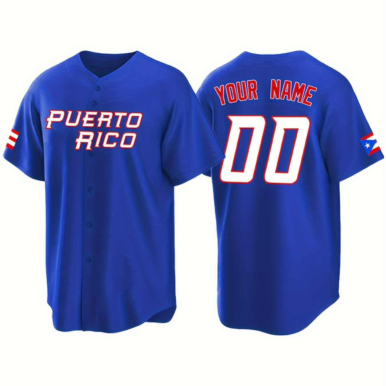 

Customized Name And Number Design, Men's Puerto Rico Embroidery Design Short Sleeve Loose Breathable V-neck Baseball Jersey, Sports Shirt For Team Training