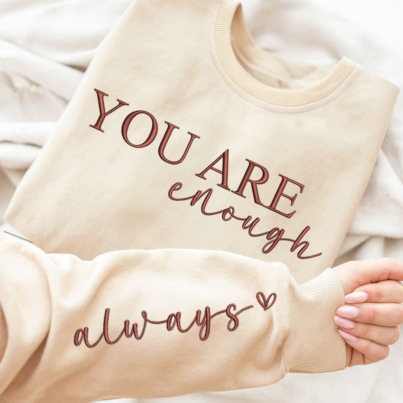 

You Are Enough Letter Print Sweatshirt, Crew Neck Casual Sweatshirt For Fall & Spring, Women's Clothing