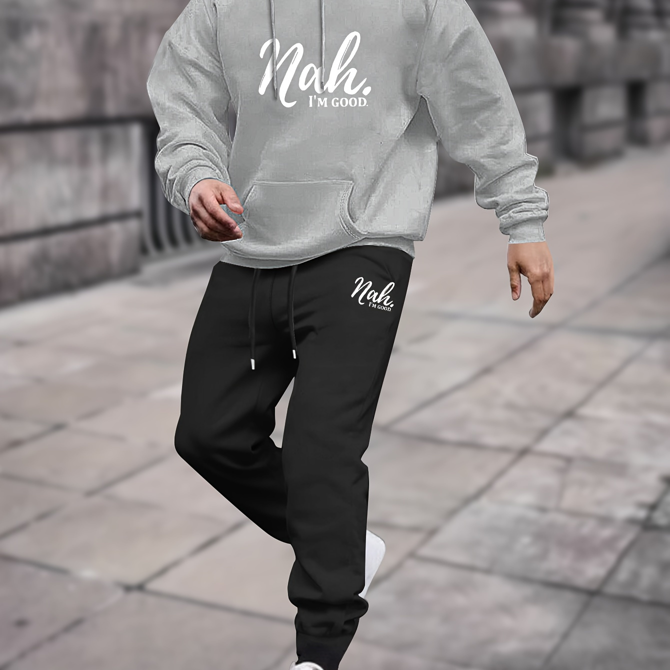 Ensemble Sweat à Capuche + Pantalon Jogging Homme – Imprimé Lettres, Décontracté, Pour Gym Et Quotidien