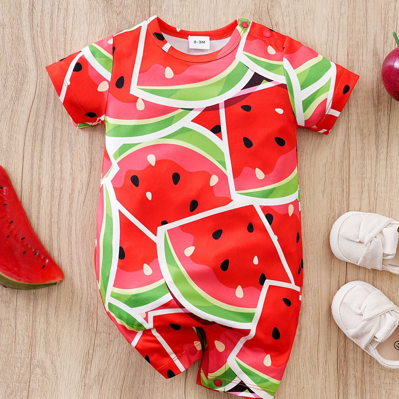 

Baby's Watermelon 3d Full Print Bodysuit, Casual Short Sleeve Romper, Toddler & Infant Boy's Clothing