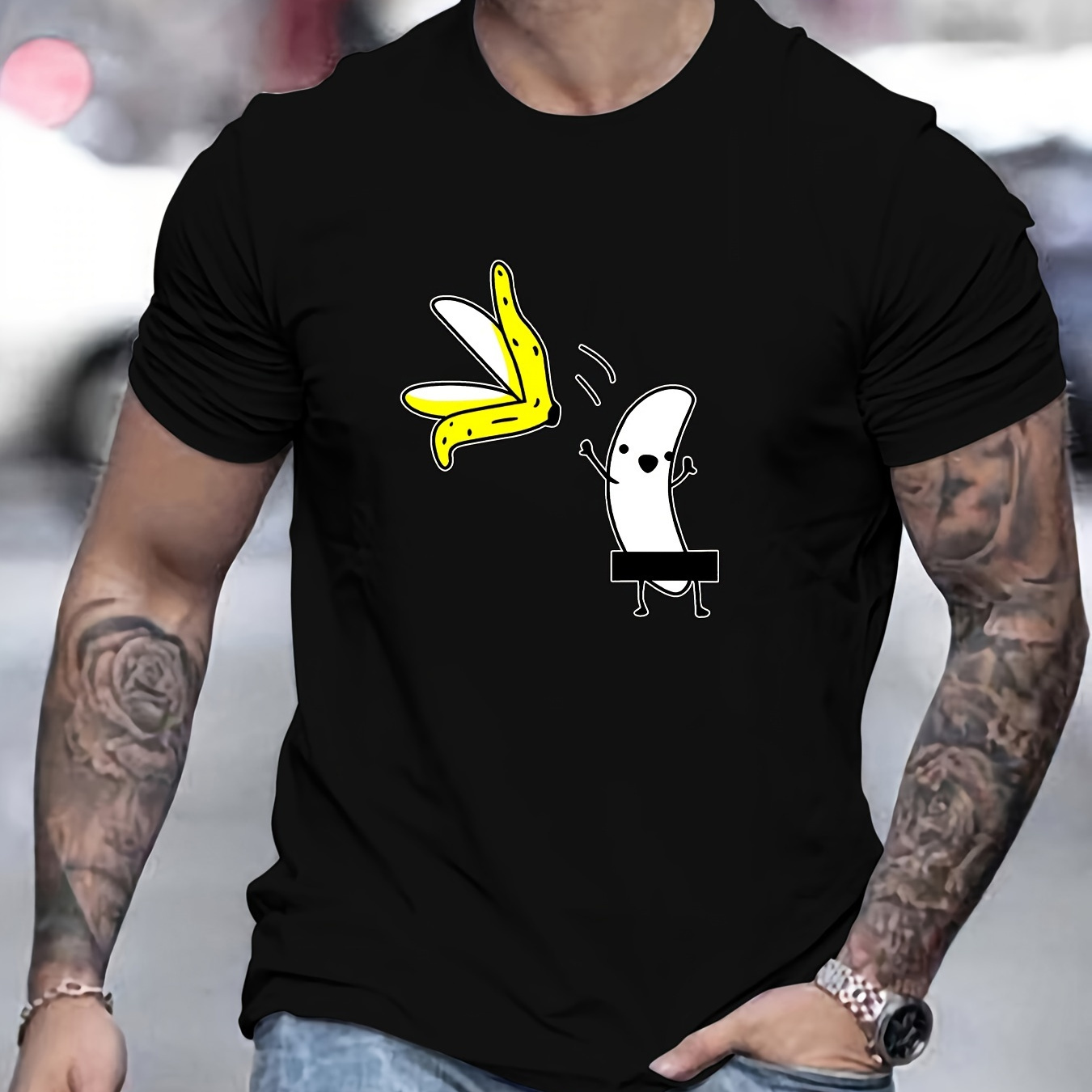 

Funny Banana Graphic Print Men's Creative Top, Casual Short Sleeve Crew Neck T-shirt, Men's Clothing For Summer Outdoor