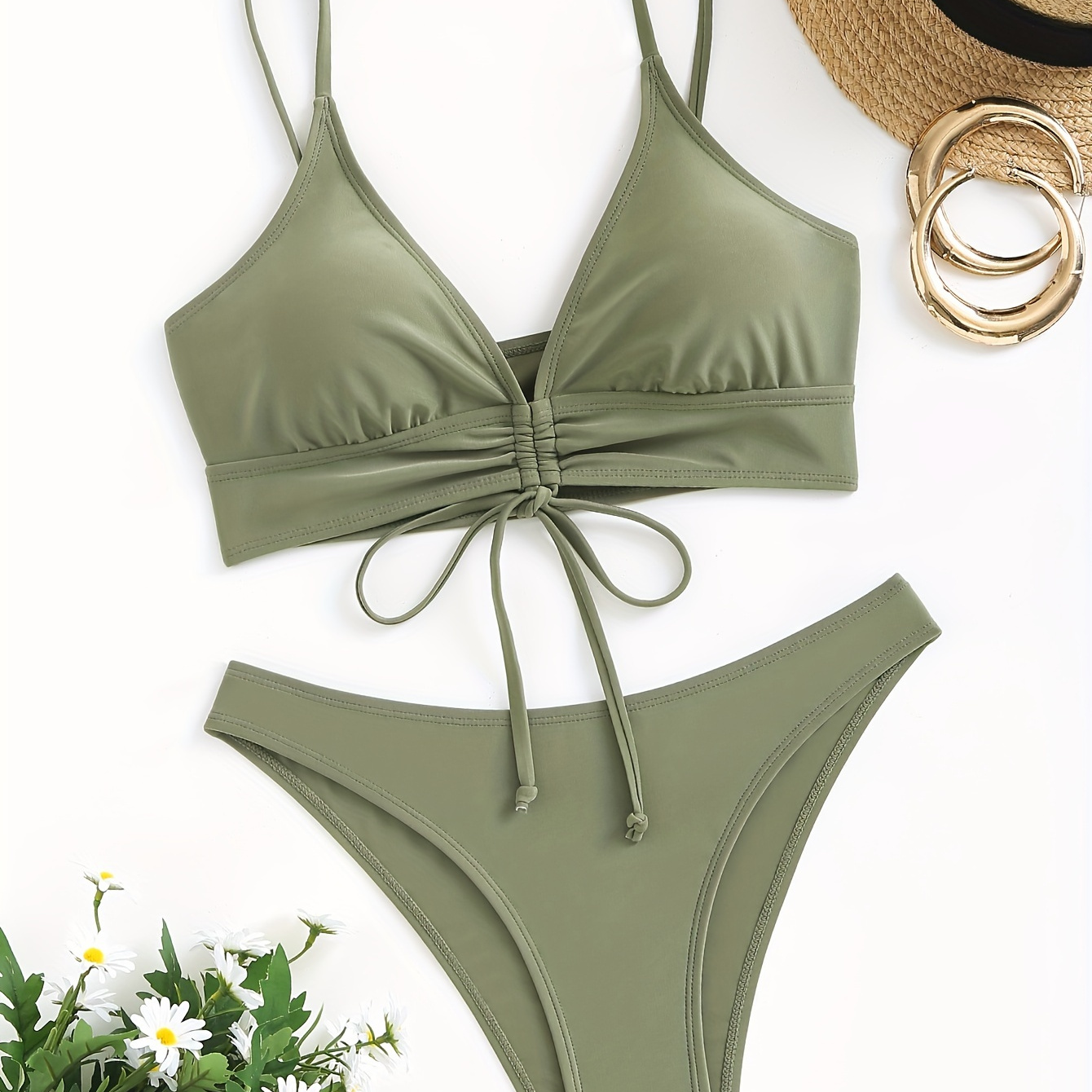 

Women's Sexy Bikini Set, Solid Color Two-piece Swimsuit For Hot Spring, Beach Vacations, And Swimming