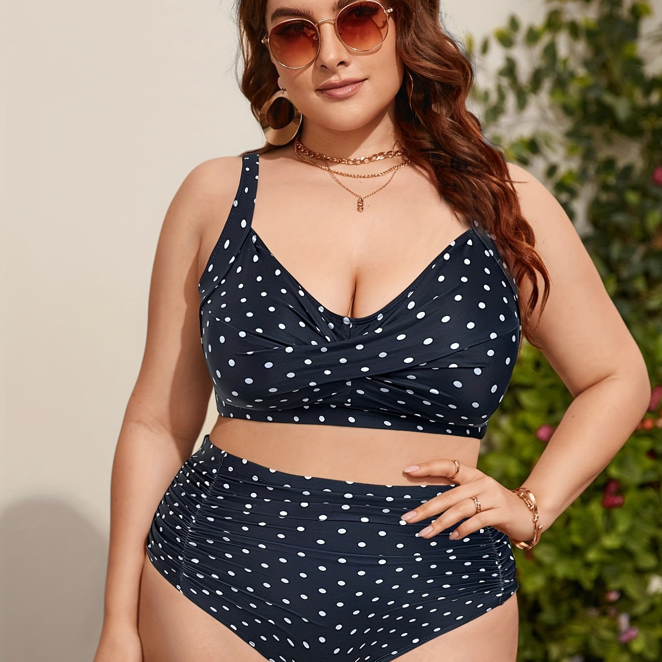 5 Color Women Fashion Strapless Polka Dot Print Bow Tie Cute Bikini Two  Piece Set Plus Size Swimwear for Women